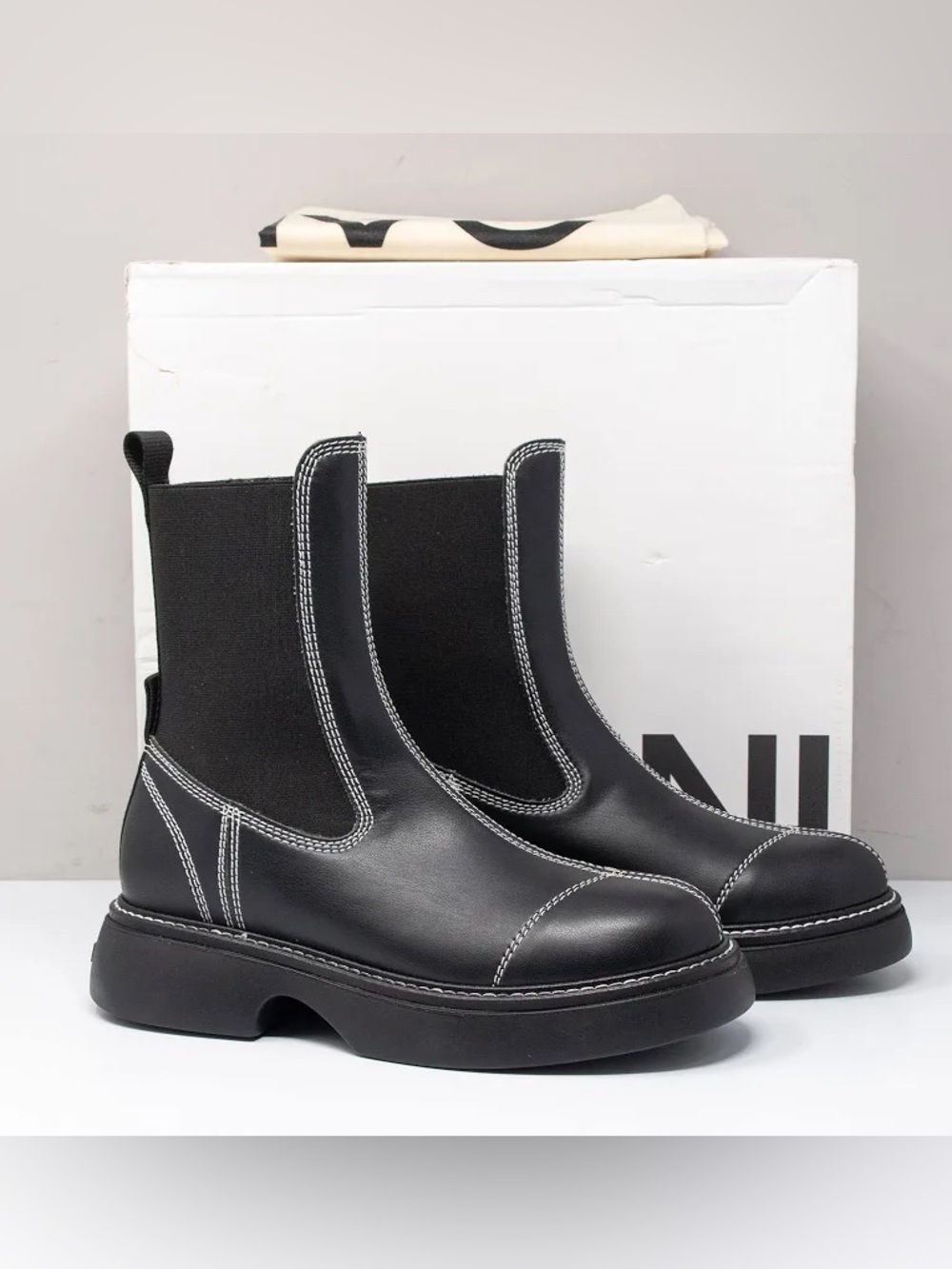 Black Chelsea Ankle Boots with Contrast Stitching